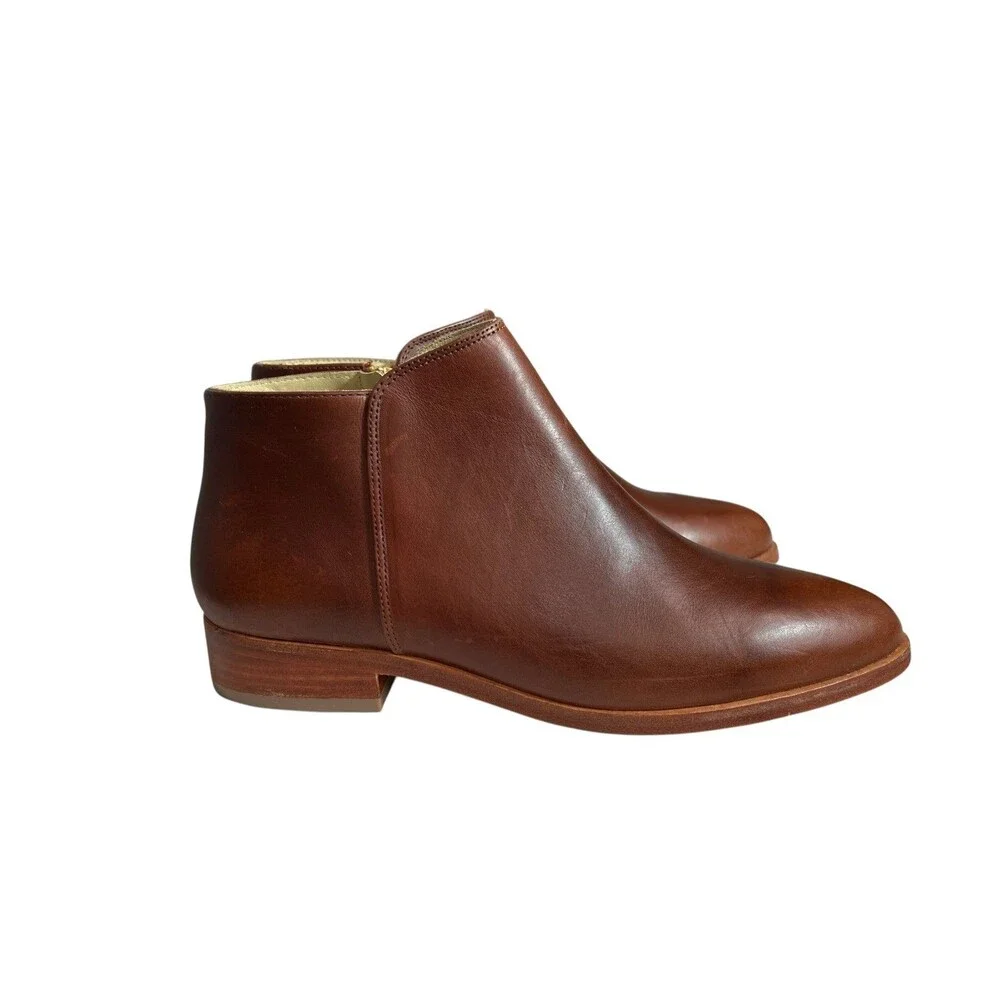 NISOLO Lana Leather Ankle Boots Cognac Brown Side Zip Chelsea Boot $200 Size 8